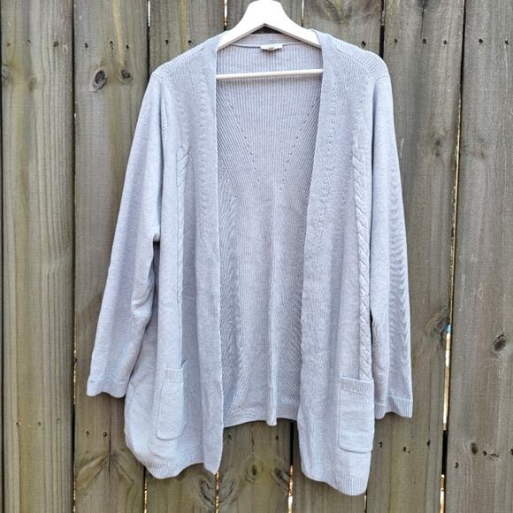 Talbots Outlet Plus Size Pointelle Cable Detail Open Front Cardigan Cotton 2X - Picture 1 of 5
